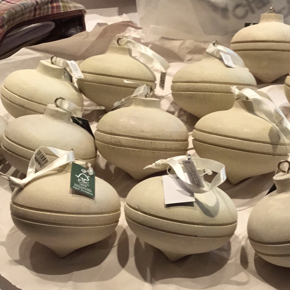 Crate &Barrel 12 wooden Christmas Ornaments